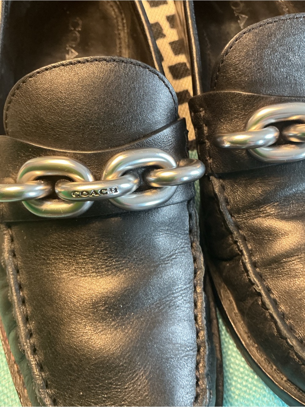 COACH Black Leather Chain Loafers - Picture 3 of 7